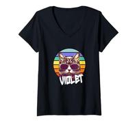 Mujer VIOLET - Bonito nombre de niña con un gato genial Camiseta Cuello V