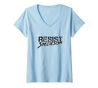 Mujer Violeta Verde: resiste el especismo Camiseta Cuello V