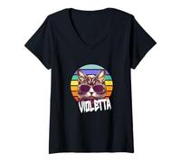 Mujer VIOLETTA - Bonito nombre de niña con un gato genial Camiseta Cuello V