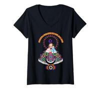 Mujer Virgen del Rosario Huichol Art. Nuestra Señora del Rosario Camiseta Cuello V