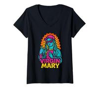 Mujer Virgen María Hip Hop - Divertida fe Cristiana Colorida Camiseta Cuello V