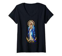 Mujer Virgen María Inmaculada Concepción Gótico Mosaico Icono Arte Camiseta Cuello V