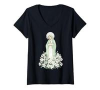 Mujer Virgen María Lily Devocional Católico Camiseta Cuello V