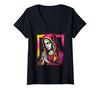 Mujer Virgen María - Vintage Graphic Christian Faith Camiseta Cuello V