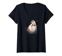 Mujer Virgen y el Niño Virgen María Bebé Jesús Natividad Camiseta Cuello V