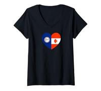 Mujer Virginia and Canada Flags: Heart Shaped Unity Camiseta Cuello V
