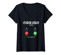 Mujer Virginia Beach está Llamando y Debo IR de Viaje Camiseta Cuello V