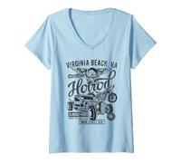 Mujer Virginia Beach VA Vintage Hotrod - Diseño de automóviles y Motocicletas Camiseta Cuello V