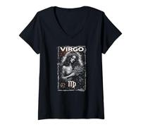 Mujer Virgo místico la Cosecha del Zodiaco con Aura Diosa Camiseta Cuello V