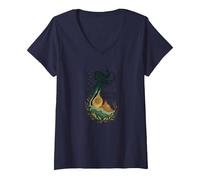 Mujer Virgo Signo de Tierra Diosa Arte Celestial Místico para Mujeres Camiseta Cuello V, Azul Marino, L
