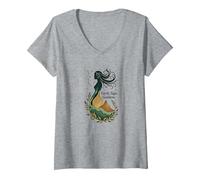 Mujer Virgo Signo de Tierra Diosa Arte Celestial Místico para Mujeres Camiseta Cuello V, Gris Jaspeado, S