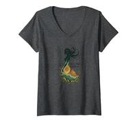 Mujer Virgo Signo de Tierra Diosa Arte Celestial Místico para Mujeres Camiseta Cuello V, Jaspeado Oscuro, S