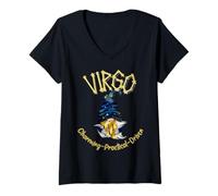 Mujer Virgo Zodiac Gnomo Astrología Diseño Celestial Camiseta Cuello V
