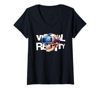 Mujer Virtual Reality Skull VR Gamer Futuristic Art Camiseta Cuello V