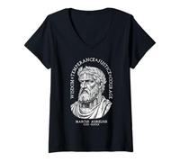 Mujer Virtudes estoicas Marco Aurelio Templo de Piedra Estoicismo Camiseta Cuello V