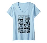 Mujer Virtudes estoicas Sabiduría Templanza Justicia Coraje Comic Camiseta Cuello V