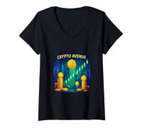 Mujer Visión de Aumento del Mercado de Crypto Avenue Camiseta Cuello V