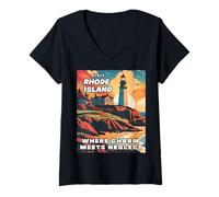 Mujer Visita Rhode Island donde el encanto se encuentra con el abandono Camiseta Cuello V
