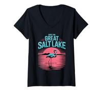 Mujer Visite el Gran turista de Salt Lake Flamingo Pink Utah Sunset Camiseta Cuello V