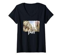 Mujer Vista callejera de la torre Eiffel París Camiseta Cuello V