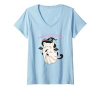 Mujer Vístete para el Trabajo Que Quieres Fantasma Bruja murciélago Gato Negro Camiseta Cuello V