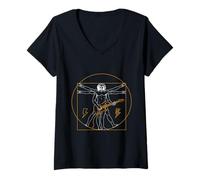 Mujer Vitruvian Rock Guitarrista Guitarra Eléctrica Amante de la música Camiseta Cuello V