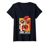 Mujer Vitus Catholic Saint Overleeping Snooze Funny Cool Rooster Camiseta Cuello V