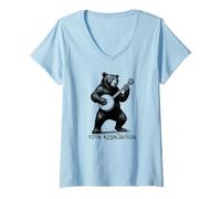 Mujer Viva Appalachia Black Bear Banjo Player Retro Camiseta Cuello V