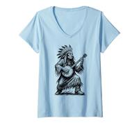 Mujer Viva Appalachia Native American Banjo Player Retro Camiseta Cuello V