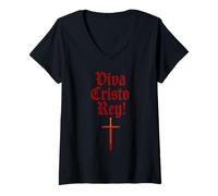 Mujer ¡Viva Cristo Rey! - Dicho católico español Camiseta Cuello V