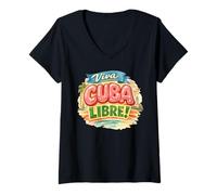 Mujer Viva Cuba Libre Diseño Retro Vintage Tipografía Cubana Camiseta Cuello V