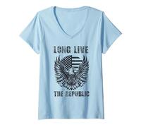 Mujer Viva la bandera de Estados Unidos de la Repú Camiseta Cuello V