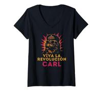 Mujer Viva La Revolución Carl Gato Divertido Camiseta Cuello V