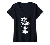 Mujer Vive como Jesús Fe Cristiana Creyente Devoto Camiseta Cuello V