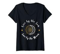 Mujer Vive junto al sol, ama junto a la luna Camiseta Cuello V