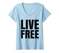 Mujer Vive la Libertad Libre, Cristiana, conservadora, Blanca y Negra Camiseta Cuello V