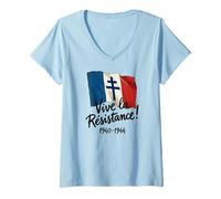 Mujer Vive la Résistance! Francia Libre 1940-1944 Letras Negras Camiseta Cuello V