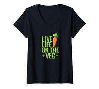 Mujer Vive la Vida en la Vida a Base de Plantas Vegetales Camiseta Cuello V