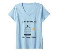 Mujer Vive tu vida, no tus miedos: motivacional y empoderador Camiseta Cuello V
