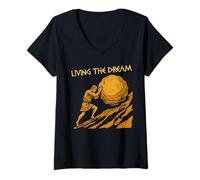 Mujer Viviendo El Sueño Divertido Sísifo Trabajo Sarcasmo Trabajo Aburrido Camiseta Cuello V