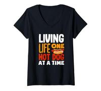 Mujer Viviendo la vida un perro caliente a la vez amante de los perros calientes Camiseta Cuello V
