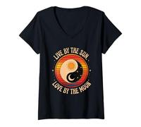 Mujer Vivir Junto al Sol Amor por la Luna Camiseta Cuello V