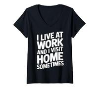 Mujer Vivo En El Trabajo Y Visito Casa A Veces Divertido Trabajo De Empleado Camiseta Cuello V