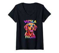 Mujer Vizsla Mom Colorful Pop Art Lindo Vizsla Dog Mom Camiseta Cuello V