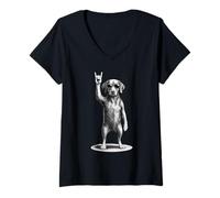 Mujer Vizsla Rock Music Retro Vintage Perro Amante Camiseta Cuello V