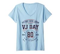 Mujer VJ Day WWII 80 Aniversario Vintage V-J Day 2025 Bandera Camiseta Cuello V
