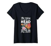 Mujer Voices In My Head Telling Me Play Ukelele Tropical Flower Camiseta Cuello V