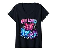 Mujer Volar Fuerte Sublime Alas De Mariposa Letras Coloridas Poptimismo Camiseta Cuello V