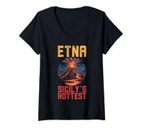 Mujer Volcán Etna Sicilia Camiseta Cuello V