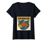 Mujer Volcán Retro Nicaragua e Iglesia Colonial Camiseta Cuello V